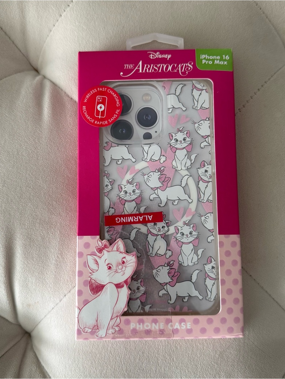 Disney The Aristocats Marie Pattern Pink and White iPhone 16 Pro Max Case